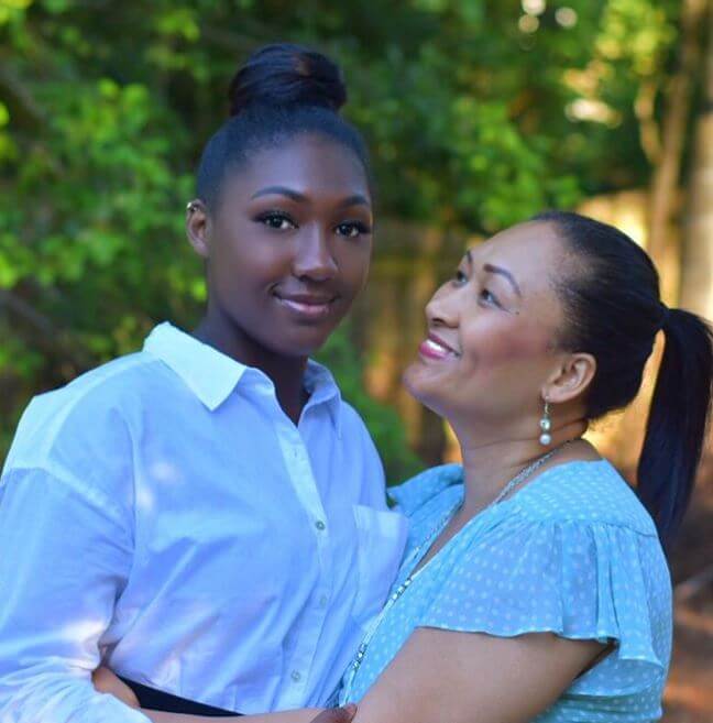 with her mother
